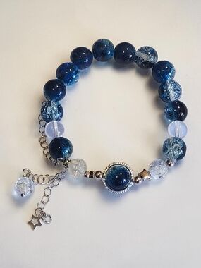 Elegant Blue & Clear Beaded Star Charm Bracelet